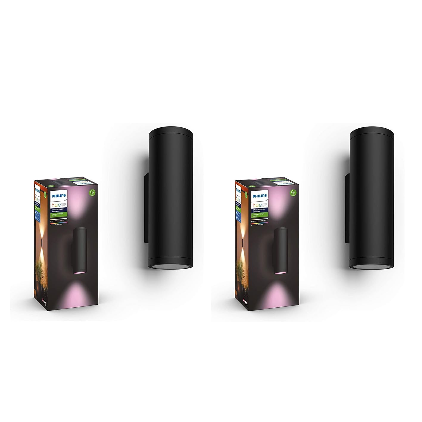 Philips Hue Appear White and Color Ambiance, Smart LED-Wandleuchte für den Außenbereich, dimmbar, bis zu 16 Mio. Farben, steuerbar via App, kompatibel mit Amazon Alexa (Echo, Echo Dot) 2er Pack