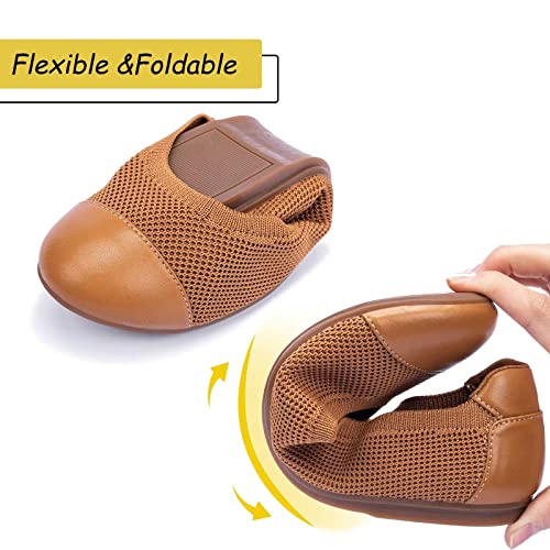 Image of Frank Mully Women's Ballet Flats Round Toe Walking Flats Slip On Work Shoes Knitted Flats Shoes for Woman Soft Lightweight