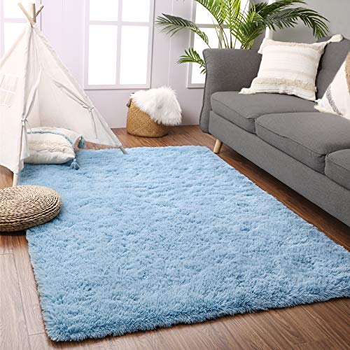 Beglad Soft Fluffy Area Rug Modern Shaggy Bedroom Rugs for Kids Room Extra Comfy Nursery Rug Floor Carpets Boys Girls Fuzzy Shag Fur Home Decor Rug, 4 ft x 5.3 ft, Cobalt Blue