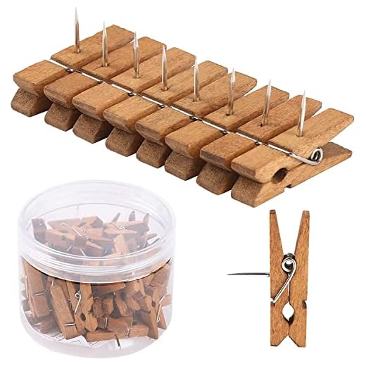 50 PCS Push Pin with Wooden Clips, Durable Wooden Push Pins, Decorative Pushpins Tacks Thumbtacks, Tacks for Cork Board Artworks Notes Photos, Craft Projects, Offices and Homes