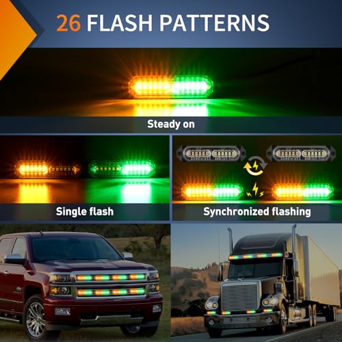 Image of Nilight 8PCS LED Strobe Lights 12V 24V Amber White Sync Feature Ultra Slim | Amber Green 12 LED Emergency Hazard Warning Light Flashing Warning Mini Surface Mount Grille for Car Truck Camper trailer SUV