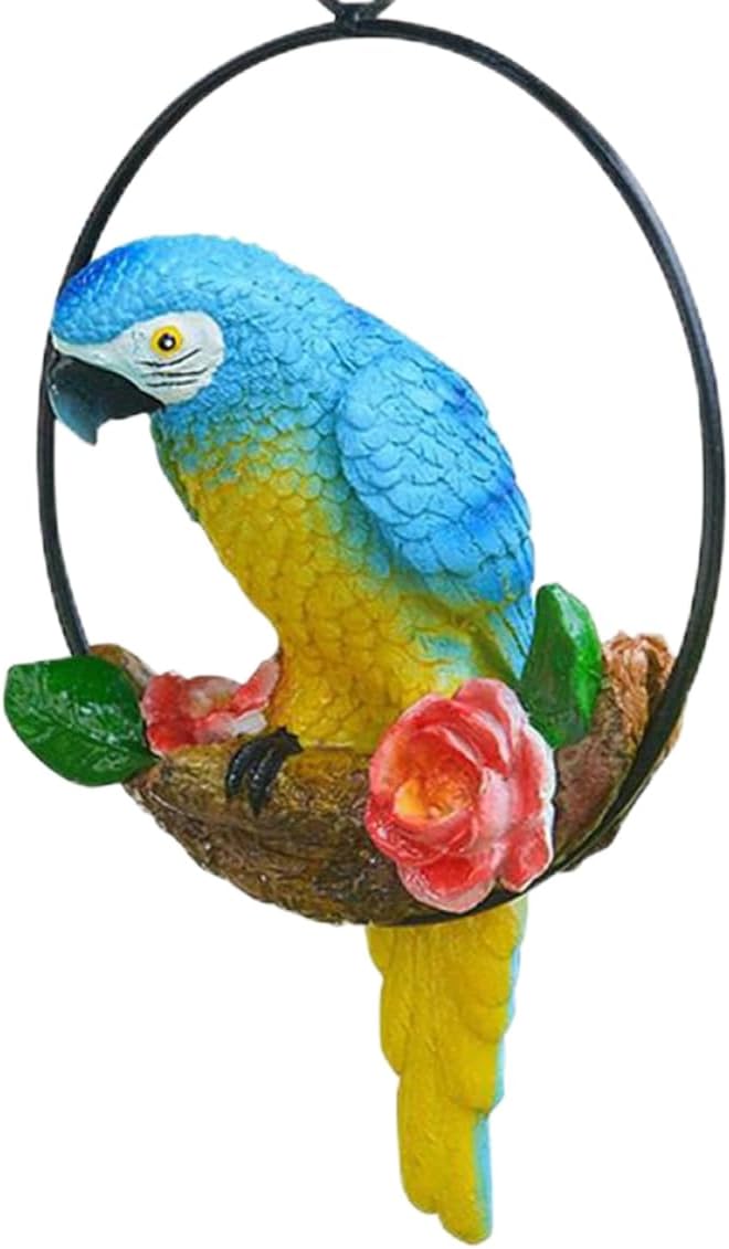 Garden Ornaments, Hanging Parrot Garden Decor Resin Parrot Outdoor Decor Parrot on Perch Garden Sculpture Parrot Statue for Outdoor Garden Decorations Blue