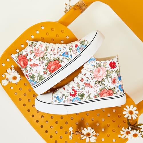 Image of yageyan Womens High Top Canvas Sneakers Fashion White Shoes for Women | Comfortable classic casual lace up slip on breathable tennis shoes