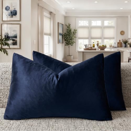 Image of GIGIZAZA Decorative Small Lumbar Pillow Covers,Cushion Covers Velvet Blue Pillows,Sofa Throw 12 X 20 Pillow Covers