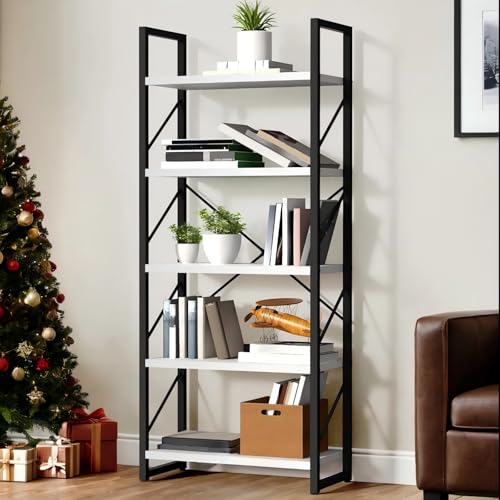 YITAHOME 5 Tiers Bookshelf, Classically Modern White Bookshelf, Book Rack, Storage Rack Shelves in Living Room/Home/Office, Books Holder Organizer for