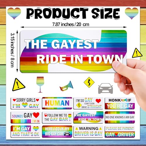 Image of 12 Pcs Gay Pride Funny Magnet Bumper Sticker LGBT Rainbow Pride Prank Magnetic Sign for Vehicle Truck Reusable Magnet Sticker for Fridge (Minimalist)
