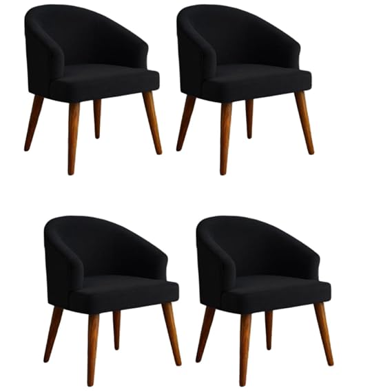 WOODEN SPACE Velvetine Arm Chair for Living Room | Pure Sheesham Wood Legs & Premium Velvet Fabric | Vintage Accent Chair for Home & Office (Black Pack of 4)