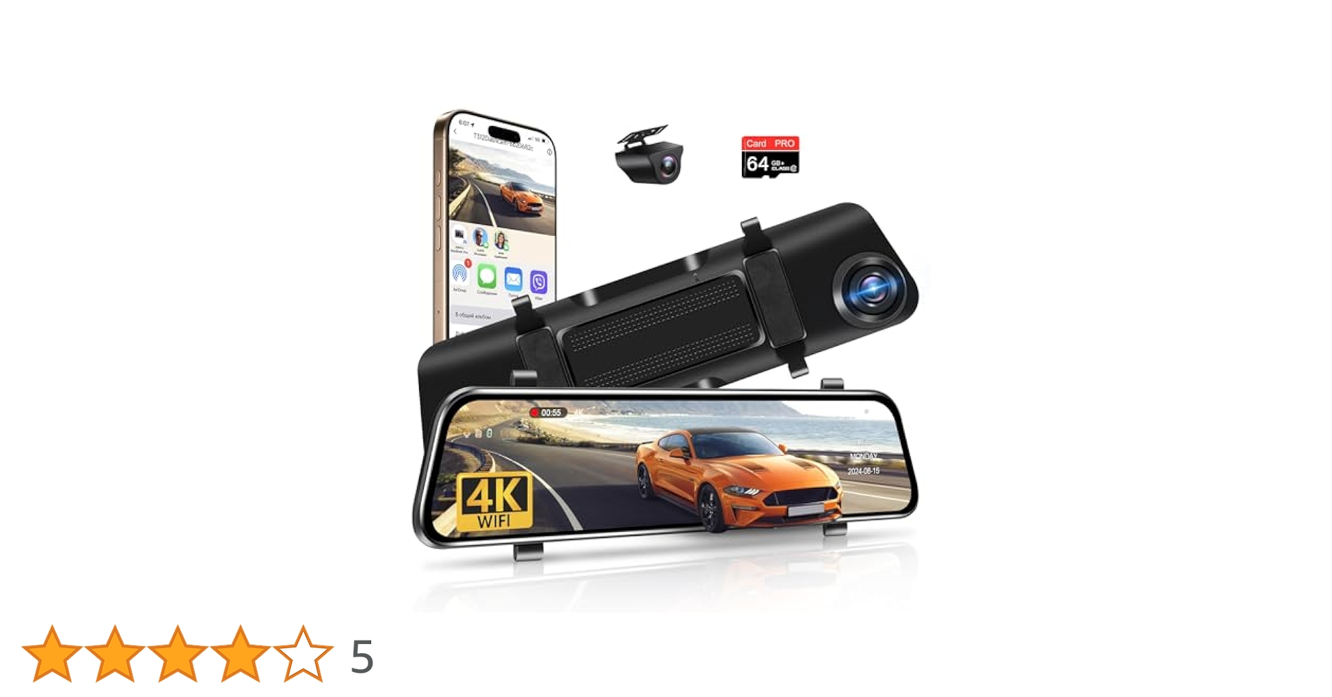 ⭐️人気商品⭐️ドライブレコーダー 前後カメラWiFi接続 4K 64GB Amazon.co.jp: ドライブレコーダー 前後カメラ 360度回転リア