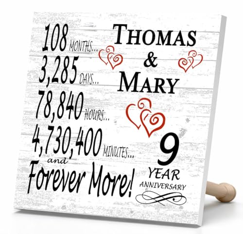 Personalized Solid Wood 9th Anniversary Plaque