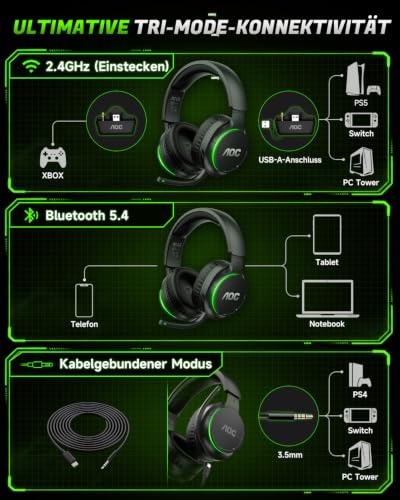 AOC Wireless Gaming Headset für Xbox Series X|S, Xbox One, PS5, Switch, PC – Ansicht 3
