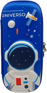 Estojo Escolar Infantil, Design Espacial e Unicórnio, EVA Resistente, Temático Astronauta e Unicórnio, Material Escolar com Zíper, Organizador de Papelaria (Astronauta)