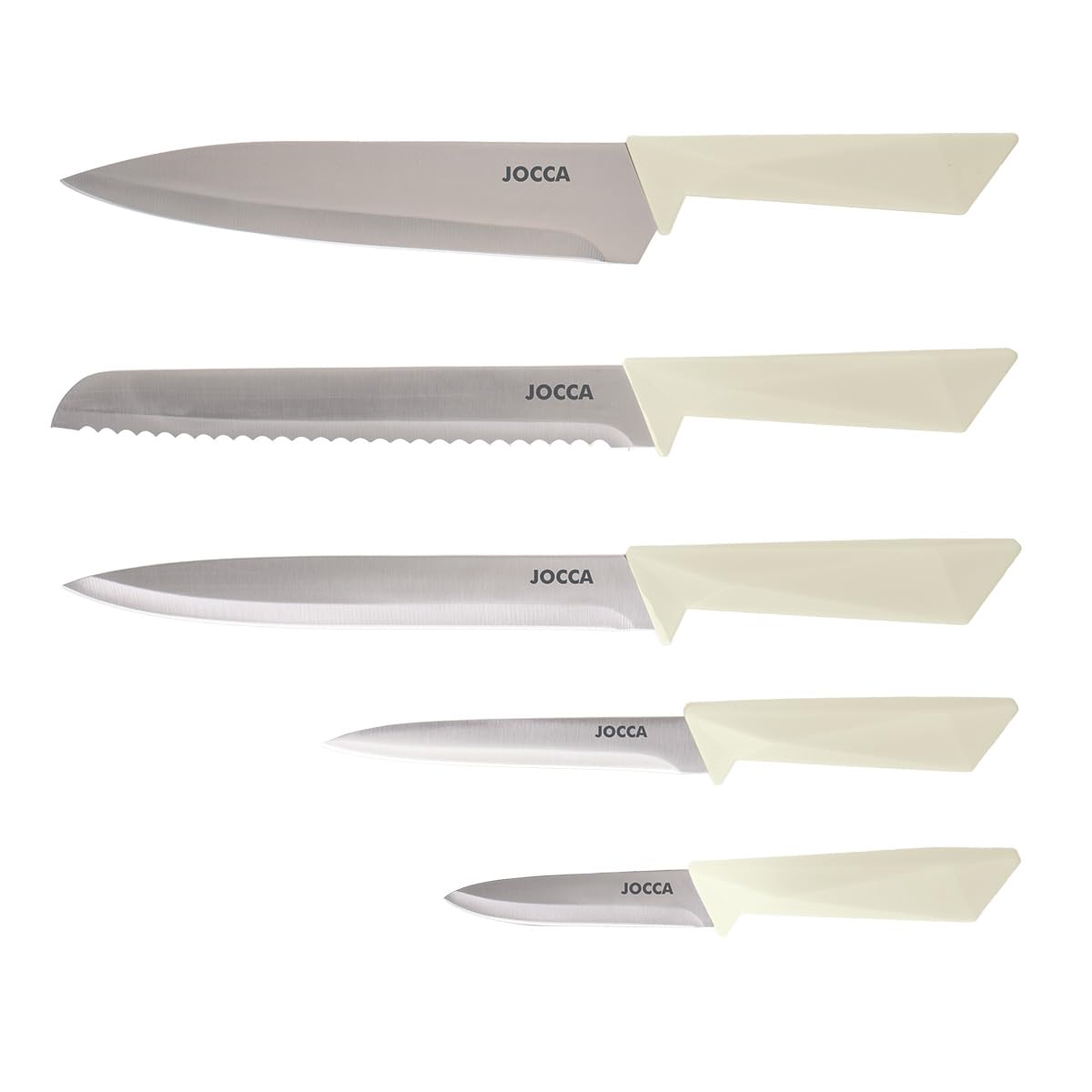 Jocca - Set de Couteaux de Cuisine avec Bloc | 5 Couteaux Professionnels en Acier Inoxydable | Manche Ergonomique Antidérapant | Design Moderne Crème