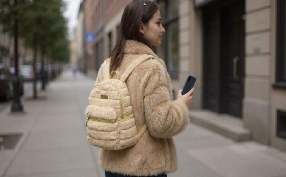 Jessica Simpson Mini Plush Tablet Backpack for Women for Work, College, Commuting, Travel (Mocha Latte) - Image 8