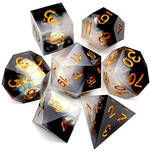 Haxtec Sharp Edge DND Dice Set, Iridescent Resin Polyhedral RPG Dice