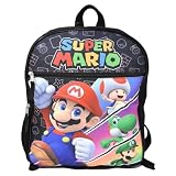 Bioworld Super Mario 16" Kids Backpack – Colorful Cartoon School Bag with Front Pocket & Side Mesh, Lightweight Travel Backpack for Boys & Girls, BPB6RSPSMB