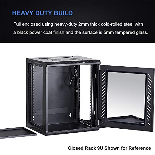 KENUCO Wall Mount Rack Server Cabinet Data Network Enclosure 19-Inch Server Network Rack with Locking Glass Door 16-Inches Deep (Black 18U) - Thumbnail 3
