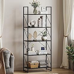 Estanterias Conforama YITAHOME Librería de 5 Niveles, Estante de Libros sobre pie, Estante de Madera y Marco de Metal, Estante de Almacenamiento para Sala de Estar, Oficina en casa, Color Negro