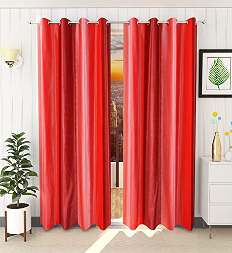 Image of HOME UTSAV 1 Piece Plain Shade Curtains for Long Door 9 Feet, Red (Red, 9 Feet (1Pc))