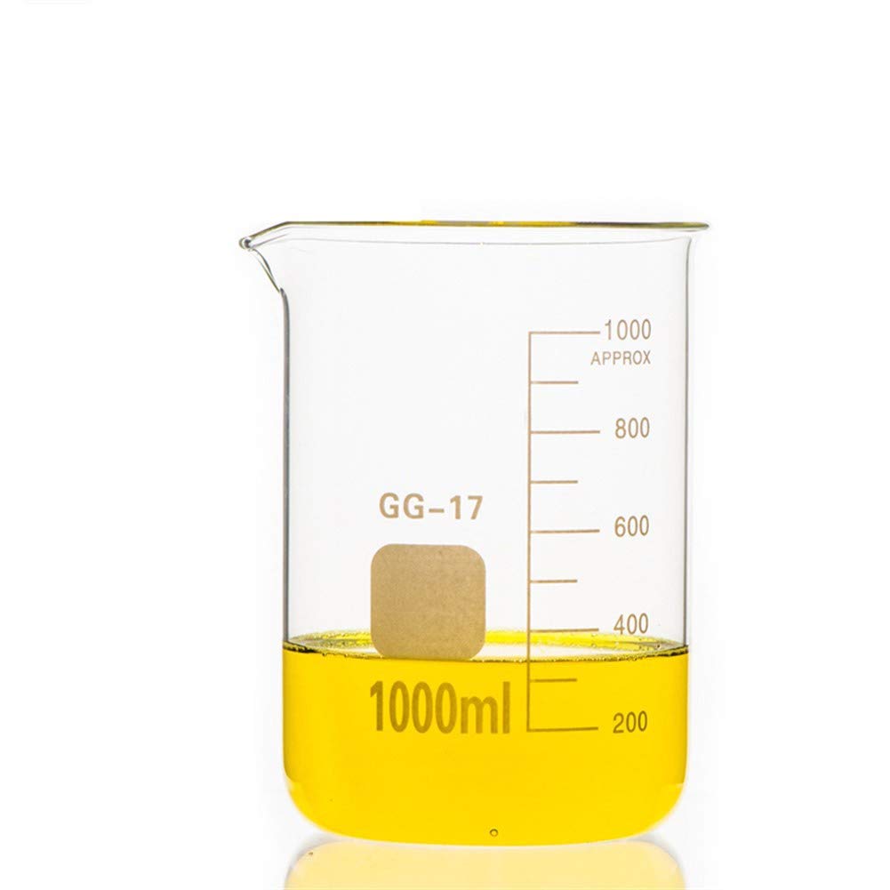 Vaso de precipitados de vidrio de 1000 ml para laboratorio de química Escala transparente Taza de medición de laboratorio Vidrio de borosilicato Vasos de laboratorio de vidrio engrosado resistente