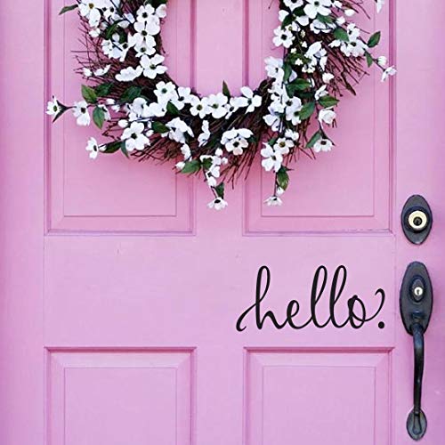 Image of BATTOO Black Hello Door Decal Front Door Decal Handwriting Script Vinyl Decal Sticker Cursive Wall Art Door D?cor Hello Sign(9 inch wx4 h)