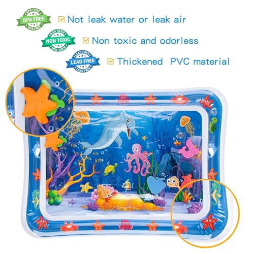 Image of Tummy Time Water Mat for Babies 3-12 Months - Inflatable Baby Water Play Mat with Colorful Sea Animals - Sensory Development Toy for Infants & Toddlers