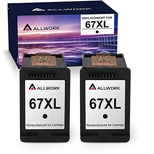 Allwork Remanufactured 67XL Ink Cartridges Replacement for HP 67 XL 67XL Ink Cartridges Works with HP DeskJet 1255 2300 DeskJet Plus 4122 4155 Envy 6030 6055 Envy Pro 6430 6455 Printer 2 Packs (Black)