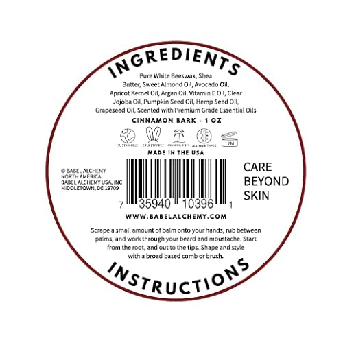 Babel Alchemy Beard Balm And Conditioner - All Natural Organic Grooming Beeswax Balm For Leave-In Conditioning, Styling, Softening, And Promoting Growth For Mens Beards And Mustaches (Cinnamon Bark) #TOP3