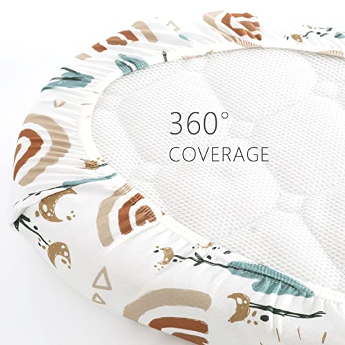 Image of Stretchy Ultra Soft Fitted Bassinet Sheets Set 2 Pack, Cradle Sheet Universal Fit for Rectangle, Oval, or Hourglass Bassinet Pad /Mattress Safe and Snug, Stylish Cute Rainbow Print for Baby