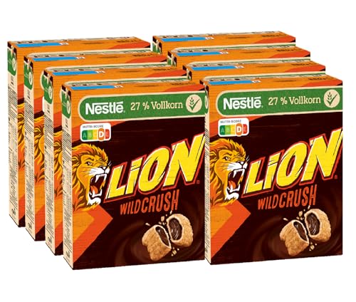 Nestlé Cerealien LION WildCrush, Schoko & Karamell Frühstücks-Cerealien, 8er Pack (8x360g)