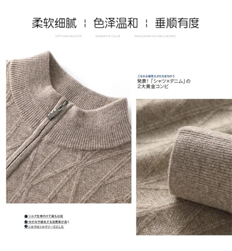 Men's Zipper Half High Neck Jacquard Casual Knitted Sweater Solid Wool Pullover Jazz gray9 XL2