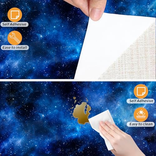 Image of Nuxovilar Dark Blue Galaxy Marble Wallpaper Peel Stick 15.75x39.37