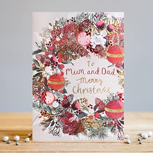 Mum & Dad Merry Christmas Wreath Xmas Greeting Card Blank Inside