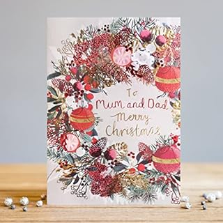 Mum & Dad Merry Christmas Wreath Xmas Greeting Card Blank Inside