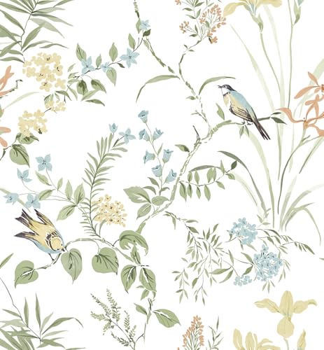 Erfoni 16.9' x118' Boho Floral Peel and Stick Wallpaper Green Floral and Birds Contact Paper DIY...