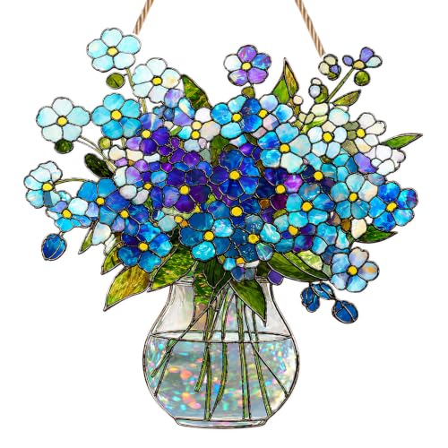 Image of Forget Me Not Sun Catchers for Windows, Acrylic Stained Glass Suncatcher