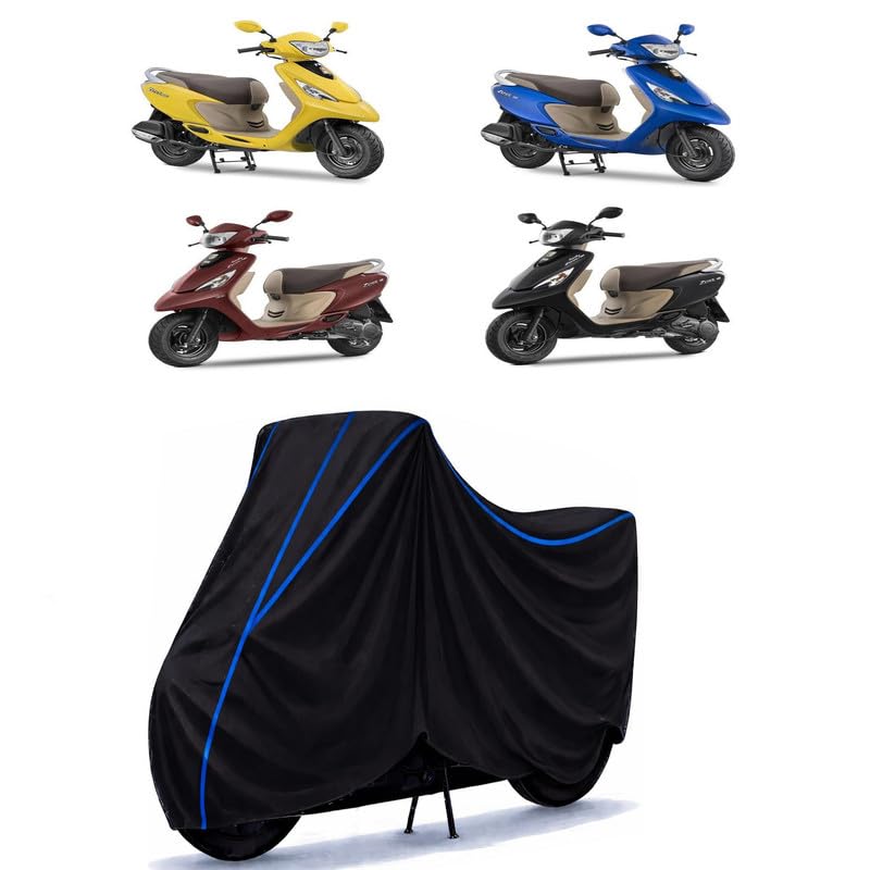 Image of Scooty Cover Water Resistant for Zest 110 | Universal Scooter & Bike Cover | Heavy Duty UV Dust, Rain & Scratch Protection | Elastic Fit All Weather Indoor Outdoor | Black with Blue Piping