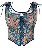 Scarlet Darkness Corset Tops for Women Renaissance Overbust Floral Lace Up Bustier Blue Blossom Size 6