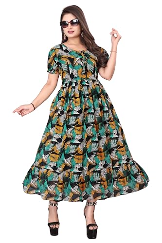 Image of Floral Print Cotton Midi Dress, Short Sleeve, White with Yellow and Red Flowers, A-Line Fit