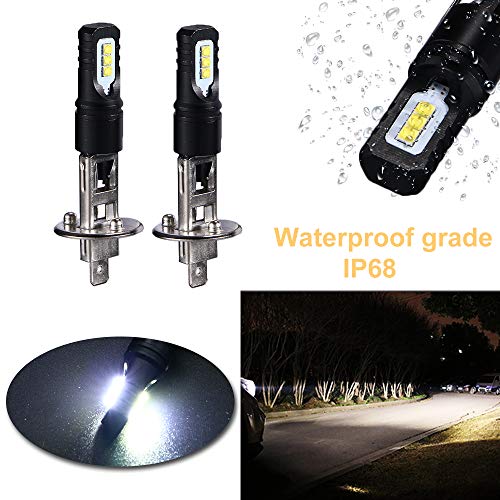 PaddSun H1 LED Fog Light Bulbs 80W 6000K White Lamp 6CSP SMD Halogen DRL Bulb Standard Replacement For High Beam Low Beam Fog Light Auto Car Vehicle (Pack of 2)