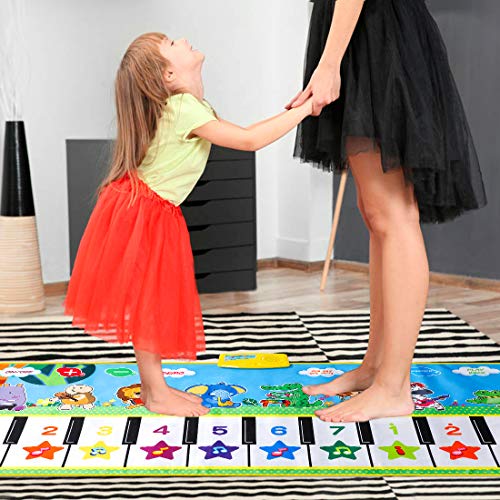 EXTSUD Piano Music Dance Mat, Large 132 x 64cm Baby Musical Game Carpet Educational Music Toys Mat Musical Instrument Toy Touch Play Keyboard Gym Play Mat for Toddlers