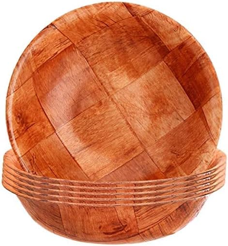 Fonteme|Winco 10-inch Wooden Serving Bowl, Set Of 6 | Round | Stackable | EZ To Wash | Great For Salads, Fruits, Snacks, And More [6PK]