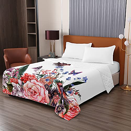 Chickwing Colcha de Verano Cubrecama Colcha Bouti, 3D Rosa Flor Impresión Edredón Manta de Dormitorio Primavera Ligero Colchas para Cama Individual Matrimonio (Mariposa Rosa,100x150cm)