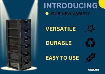 Storage Drawer Unit 6 Tier-2 Pack | S/Mini Rattan Black Plastic Chest Tower Cabinet Trolley |Tabletop Desktop Organizer Crafts Files Home Kids Bedroom Kitchen Office School | 26Dx19Wx60H cm