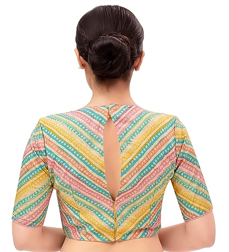 Image of Studio Shringaar Women's Crepe Elbow Length Sleeves Printed Readymade Saree Blouse