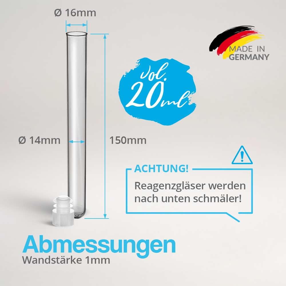 Tuuters 100 Stück Plastik Reagenzgläser mit Verschluss Röhrchen aus Kunststoff (150x Ø 16mm) Plastikröhrchen