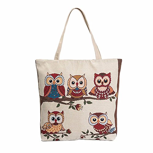 BZLineu00ae Leinwand Eule bedruckte Leinwand Tote lässige Beach Taschen Handtaschen Tasche (C)