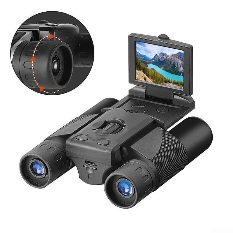 Jumelles pour Appareil Photo numérique Haute Puissance 12 x 32, Jumelles Adultes puissante avec caméra intégrée 1080p vidéo 5 MP écran LCD des Oiseaux et événements Sportifs (Noir)