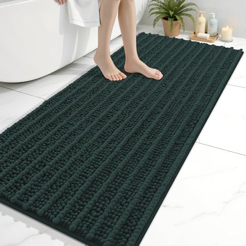 Image of Arotive Luxury Bathroom Ruuner Rugs 54x24, Extra Soft Thick Absorbent Shaggy Chenille Bath Rugs, Machine Wash Dry, Bath Mats for Bathroom Floor, Tub and Shower, Home Decor Accessories, Dark Green