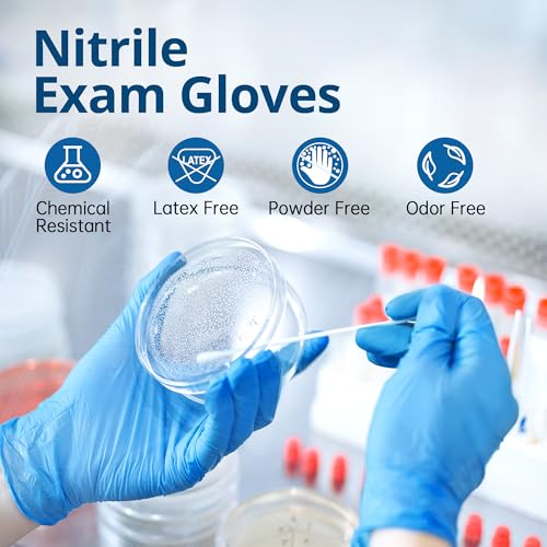 Disposable Nitrile Exam Gloves, Blue, Nitrile Gloves Disposable Latex Free, Medical Gloves, Cleaning Gloves, Food-Safe Rubber Gloves, Powder Free, Non-Sterile, 100-ct Box (Medium) - Image 3