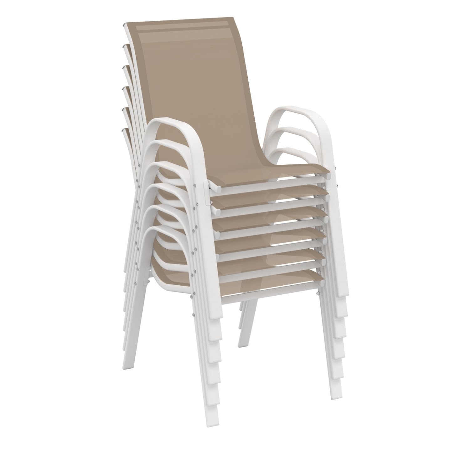 IDMarket - Lot de 6 chaises de Jardin LYMA métal et textilène empilables Blanc et Beige